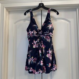 🌴 Swimsuits For All Tropical Floral Swim Dress Size 12 Navy Pink